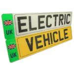EV Green flash with UK and Union Jack on Number Plates for Electric Vehicle for driving in UK and Europe.