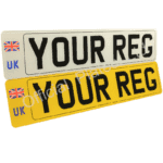 UK with Union Jack printed on white and Number Plates for UK and Europe Travel. Official Plates