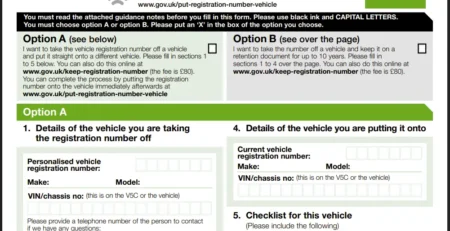 DVLA V317 form to apply for keeping or transfer a vehicle registration number in the UK